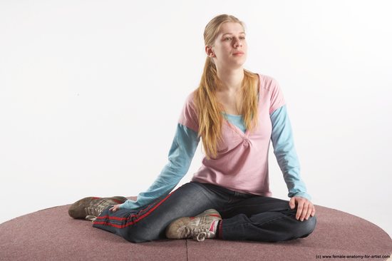 Casual Woman White Sitting poses - ALL Slim long blond Sitting poses - simple Academic