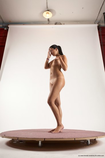 Nude Woman White Standing poses - ALL Slim long brown Standing poses - simple Multi angle poses Pinup