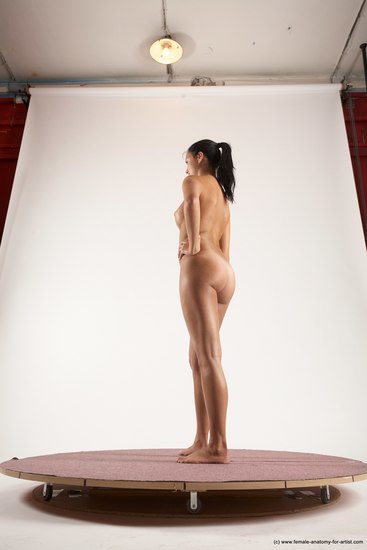 Nude Woman White Standing poses - ALL Slim long black Standing poses - simple Multi angle poses Pinup