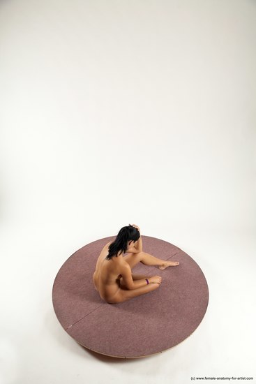 Nude Woman White Sitting poses - ALL Slim long black Sitting poses - simple Multi angle poses Pinup