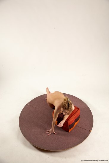 Nude Woman White Kneeling poses - ALL Slim Kneeling poses - on both knees medium colored Multi angle poses Pinup