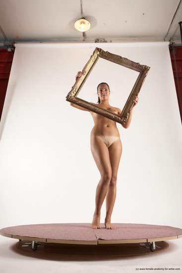 Nude Woman White Standing poses - ALL Slim long black Standing poses - simple Multi angle poses Pinup