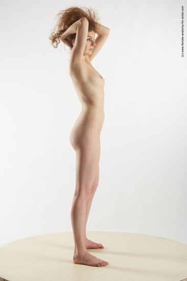 Nude Woman White Standing poses - ALL Slim long red Standing poses - simple Pinup