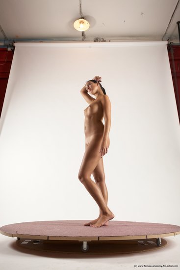 Nude Woman White Standing poses - ALL Slim long black Standing poses - simple Multi angle poses Pinup