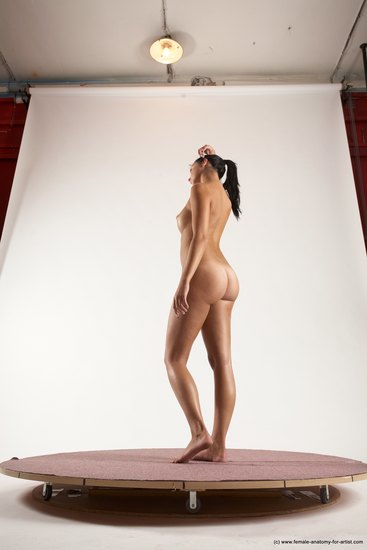 Nude Woman White Standing poses - ALL Slim long black Standing poses - simple Multi angle poses Pinup