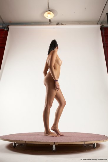 Nude Woman White Standing poses - ALL Slim long black Standing poses - simple Multi angle poses Pinup