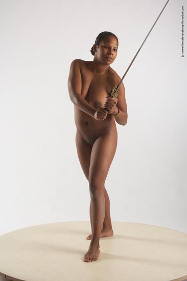 Nude Fighting with sword Woman Black Standing poses - ALL Slim medium black Standing poses - simple Pinup