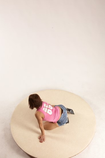 Casual Woman White Kneeling poses - ALL Slim Kneeling poses - on both knees medium brown Multi angle poses Academic