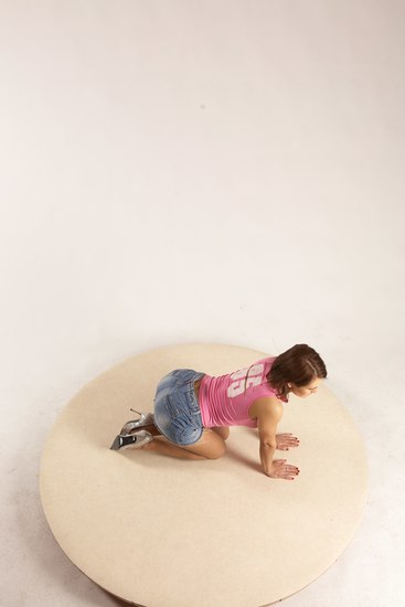 Casual Woman White Kneeling poses - ALL Slim Kneeling poses - on both knees medium brown Multi angle poses Academic