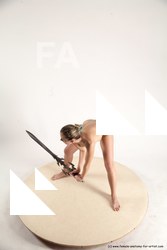 Nude Fighting with sword Woman White Standing poses - ALL Slim long blond Standing poses - simple Multi angle poses Pinup