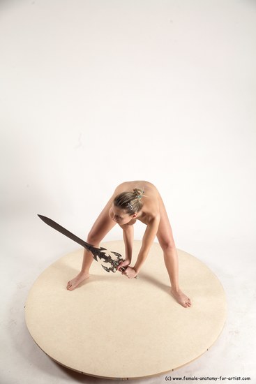 Nude Fighting with sword Woman White Standing poses - ALL Slim long blond Standing poses - simple Multi angle poses Pinup