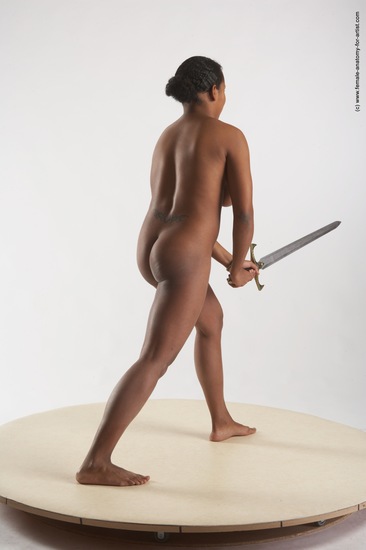 Nude Fighting with sword Woman Black Standing poses - ALL Slim medium black Standing poses - simple Pinup