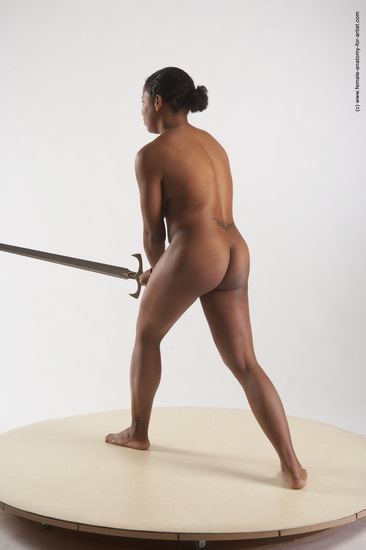 Nude Fighting with sword Woman Black Standing poses - ALL Slim medium black Standing poses - simple Pinup