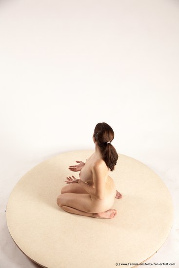 Nude Woman White Sitting poses - ALL Slim long brown Sitting poses - on knees Multi angle poses Pinup