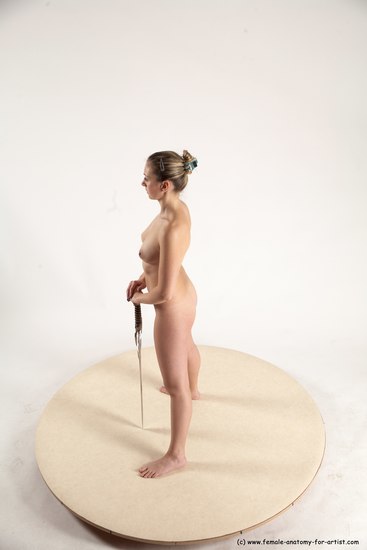 Nude Fighting with sword Woman White Standing poses - ALL Slim long blond Standing poses - simple Multi angle poses Pinup