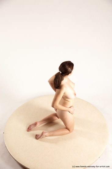 Nude Woman White Kneeling poses - ALL Slim Kneeling poses - on both knees long brown Multi angle poses Pinup