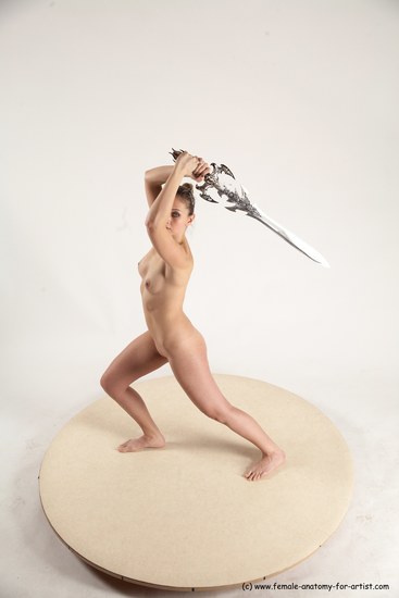 Nude Fighting with sword Woman White Standing poses - ALL Slim long blond Standing poses - simple Multi angle poses Pinup