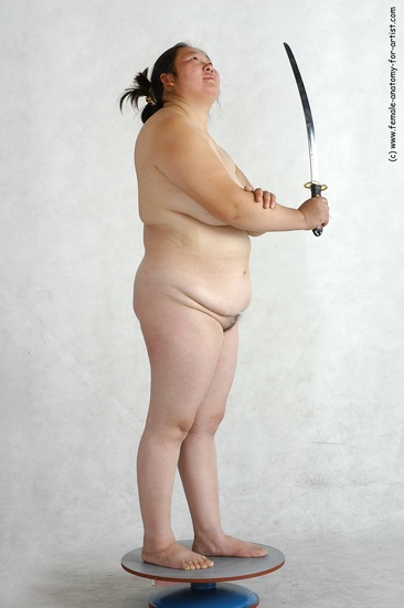 Nude Fighting with sword Woman White Standing poses - ALL Overweight long black Standing poses - simple Pinup