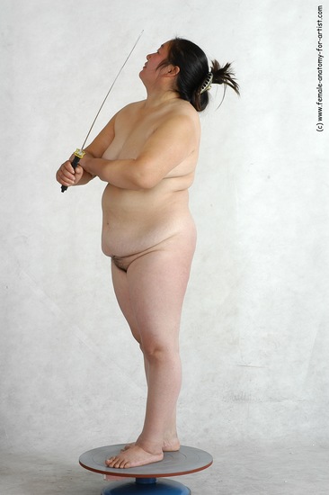 Nude Fighting with sword Woman White Standing poses - ALL Overweight long black Standing poses - simple Pinup