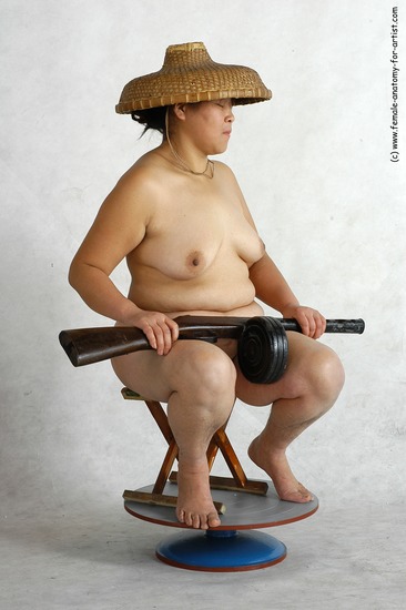 Nude Fighting with submachine gun Woman White Sitting poses - ALL Overweight long black Sitting poses - simple Pinup