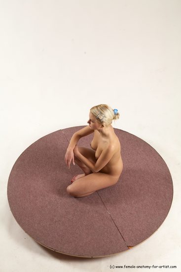 Nude Woman White Kneeling poses - ALL Slim Kneeling poses - on one knee long blond Multi angle poses Pinup