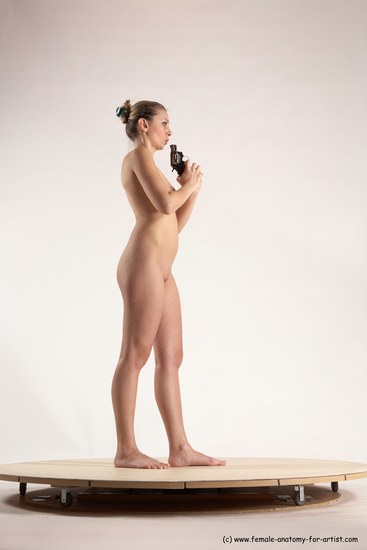 Nude Fighting with gun Woman White Standing poses - ALL Slim long blond Standing poses - simple Multi angle poses Pinup