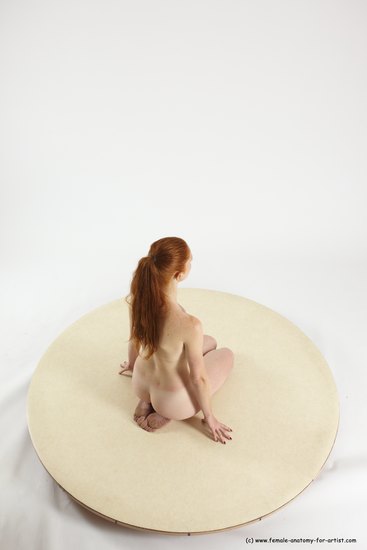 Nude Woman White Sitting poses - ALL Slim long red Sitting poses - on knees Multi angle poses Pinup