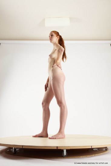 Nude Woman White Standing poses - ALL Slim long red Standing poses - simple Multi angle poses Pinup