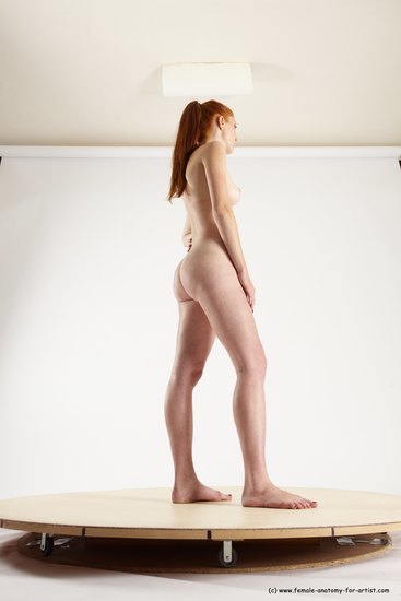 Nude Woman White Standing poses - ALL Slim long red Standing poses - simple Multi angle poses Pinup