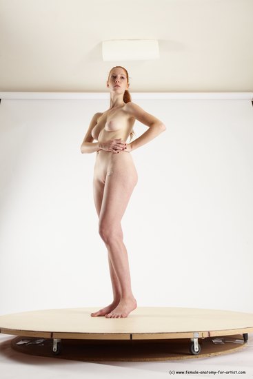 Nude Woman White Standing poses - ALL Slim long red Standing poses - simple Multi angle poses Pinup