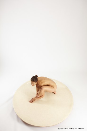 Nude Woman White Kneeling poses - ALL Athletic Kneeling poses - on one knee long brown Multi angle poses Pinup