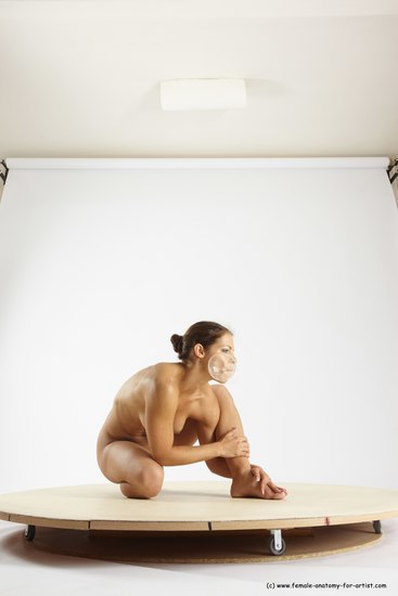 Nude Woman White Kneeling poses - ALL Athletic Kneeling poses - on one knee long brown Multi angle poses Pinup