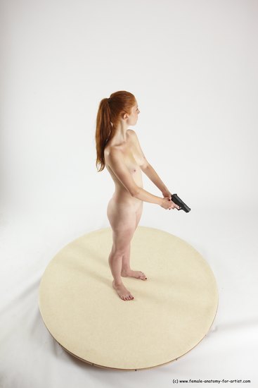 Nude Fighting with gun Woman White Standing poses - ALL Slim long red Standing poses - simple Multi angle poses Pinup