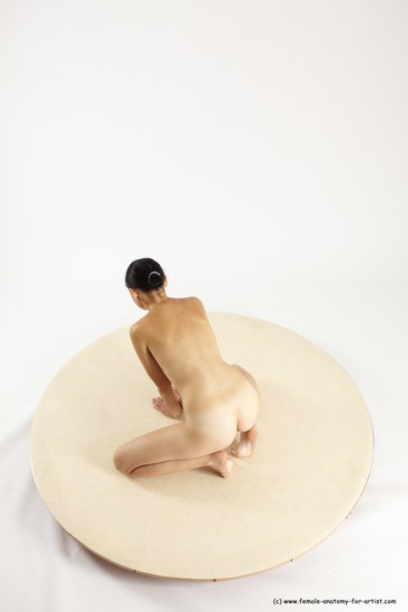 Nude Woman White Kneeling poses - ALL Slim Kneeling poses - on both knees long brown Multi angle poses Pinup