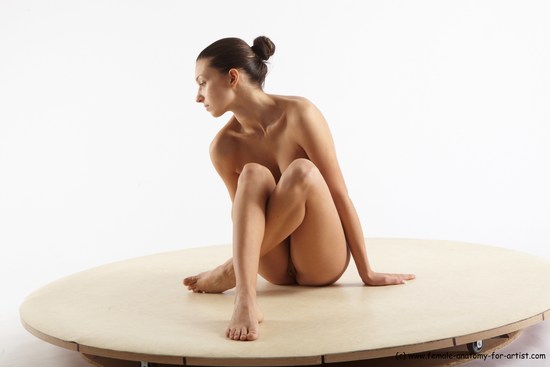 Nude Woman White Sitting poses - ALL Slim long brown Sitting poses - simple Pinup