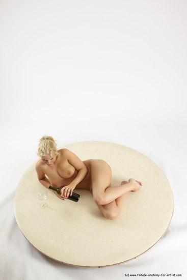 Nude Woman White Laying poses - ALL Slim Laying poses - on back long blond Multi angle poses Pinup