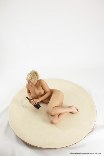 Nude Woman White Laying poses - ALL Slim Laying poses - on back long blond Multi angle poses Pinup