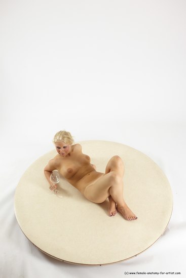 Nude Woman White Laying poses - ALL Slim Laying poses - on back long blond Multi angle poses Pinup