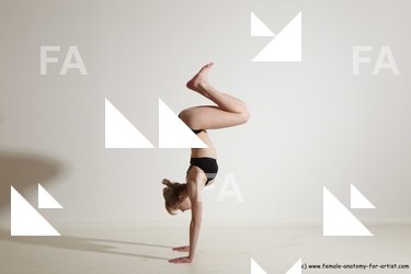 Underwear Gymnastic poses Woman White Athletic long blond Dancing Dynamic poses Academic