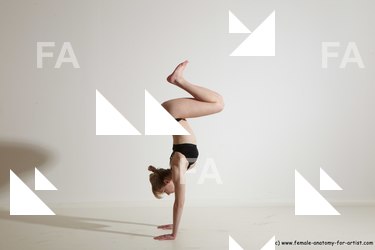 Underwear Gymnastic poses Woman White Athletic long blond Dancing Dynamic poses Academic