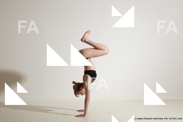 Underwear Gymnastic poses Woman White Athletic long blond Dancing Dynamic poses Academic