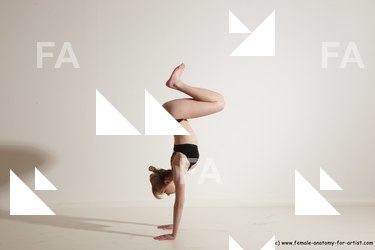 Underwear Gymnastic poses Woman White Athletic long blond Dancing Dynamic poses Academic