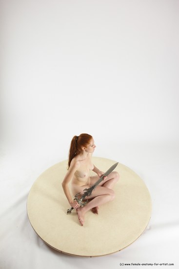 Nude Fighting with sword Woman White Standing poses - ALL Slim long red Standing poses - simple Multi angle poses Pinup