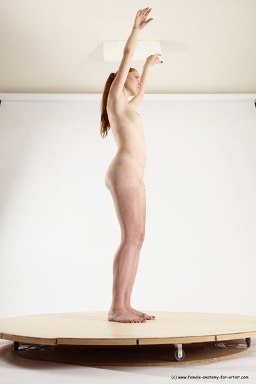 Nude Woman White Standing poses - ALL Slim long red Standing poses - simple Multi angle poses Pinup