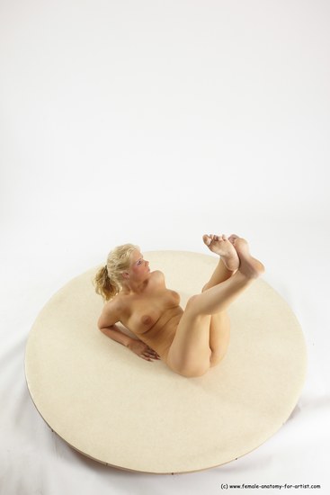 Nude Woman White Laying poses - ALL Slim Laying poses - on back long blond Multi angle poses Pinup