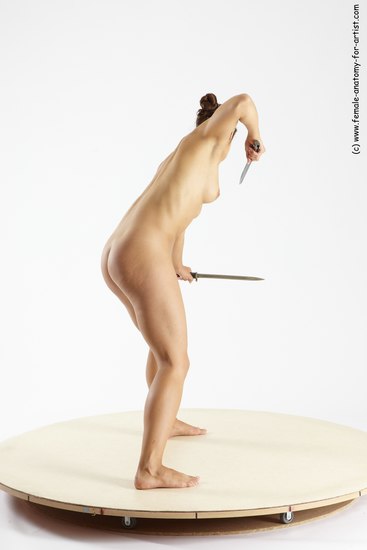 Nude Fighting with knife Woman White Standing poses - ALL Athletic long brown Standing poses - simple Multi angle poses Pinup