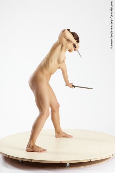 Nude Fighting with knife Woman White Standing poses - ALL Athletic long brown Standing poses - simple Multi angle poses Pinup