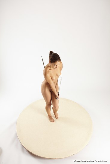 Nude Fighting with knife Woman White Standing poses - ALL Athletic long brown Standing poses - simple Multi angle poses Pinup