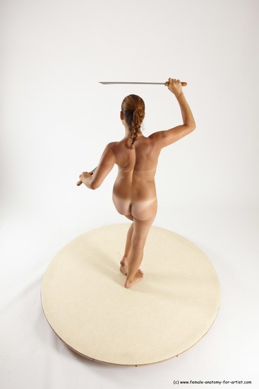 Nude Fighting with knife Woman White Standing poses - ALL Slim long colored Standing poses - simple Multi angle poses Pinup