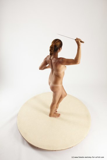 Nude Fighting with knife Woman White Standing poses - ALL Slim long colored Standing poses - simple Multi angle poses Pinup